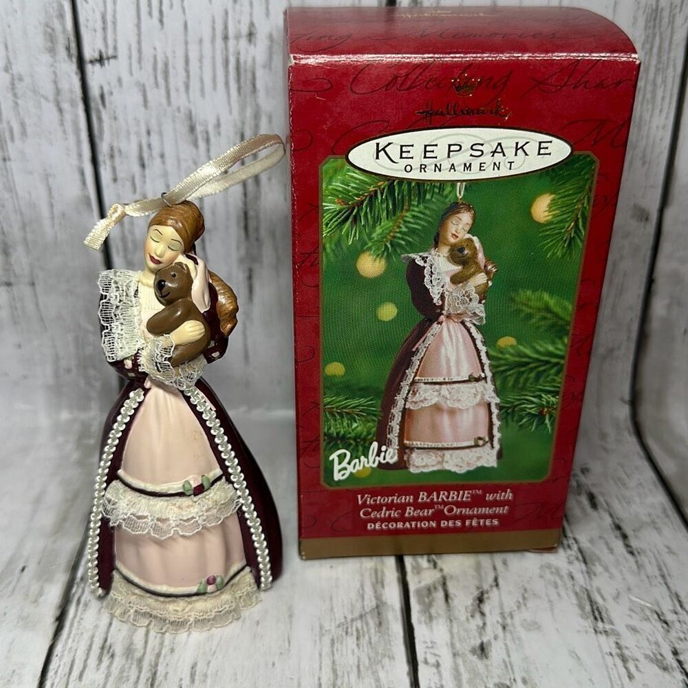Hallmark‎ Victorian Barbie with Cedric Bear Ornament 2000